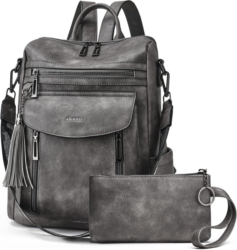 Shrrie Backpack Purse for Women Fashion Leather Backpack Purse Designer Travel Backpack Convertible Shoulder Bag with Wristlet - Image 1